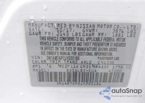 2018 Nissan Sentra S из США, поврежденный, VIN 3N1AB7AP2JY220186